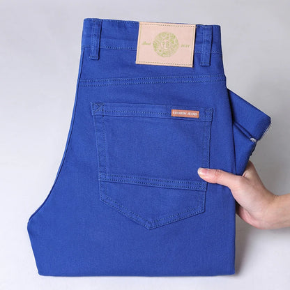 Men Classic Solid Color Fashion Jeans Business Casual Slim Fit Straight Elastic Pants Spring/Summer Thin Male High End Trousers