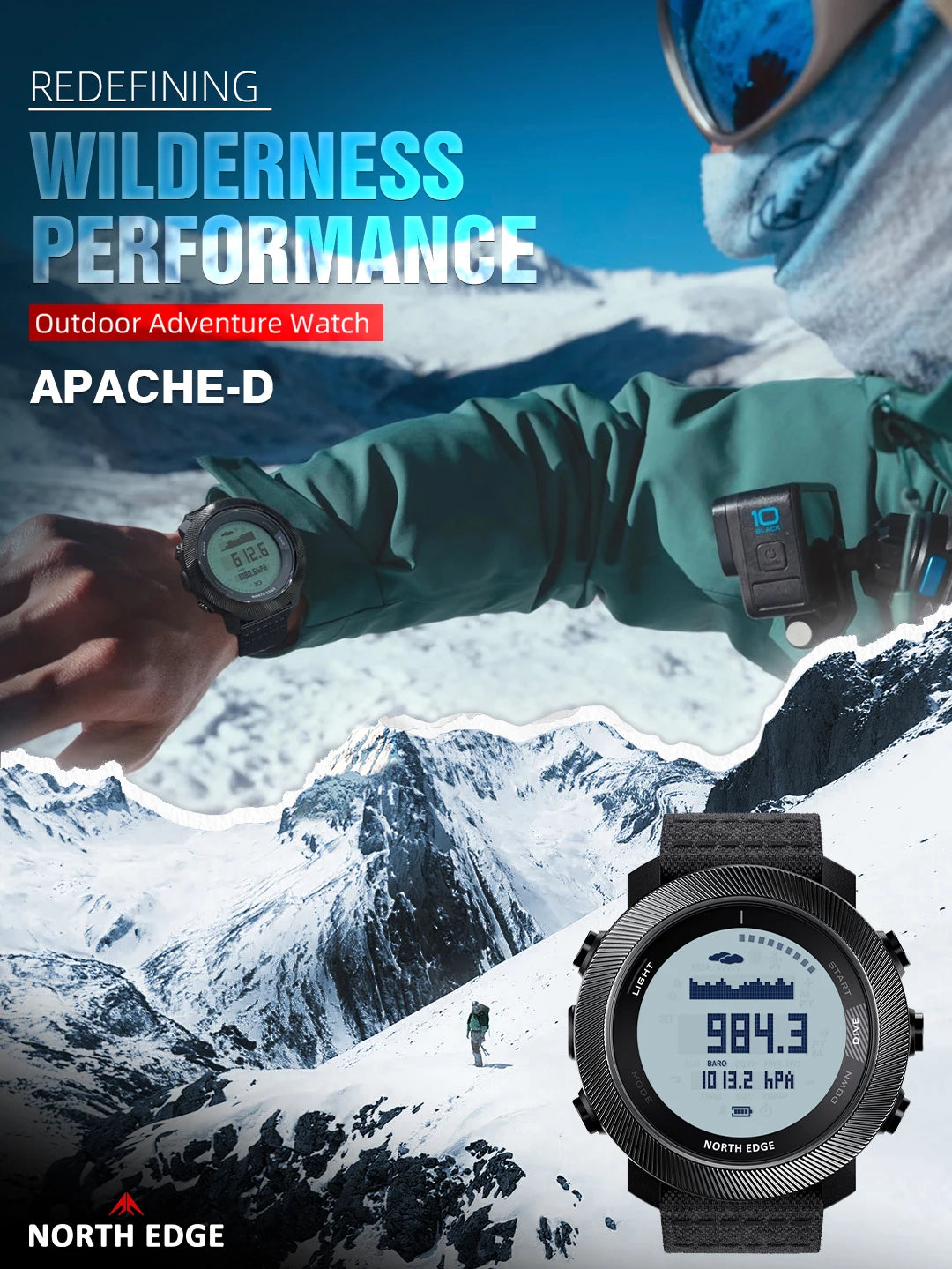 NORTH EDGE 2025 APACHE-D Smart Watch Free Dive Watch Sports Digital Watch Altimeter Barometer Compass World Time Waterproof 100M