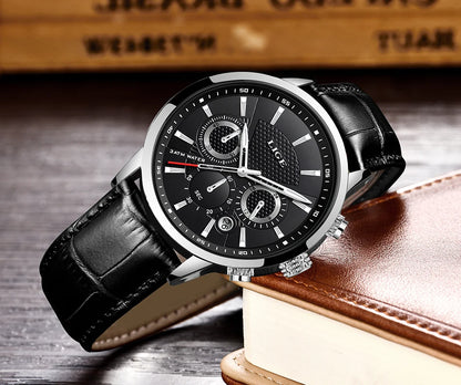 LIGE Watches Men 2024 Top Brand Luxury Casual Leather Quartz Men Watch Man Business Clock Male Sport Waterproof Date Chronograph