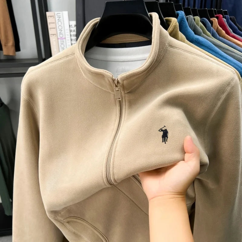 Designer brand luxury men's zipper stand collar coat high-quality Paul pony embroidery autumn winter comfort warm casual jacket