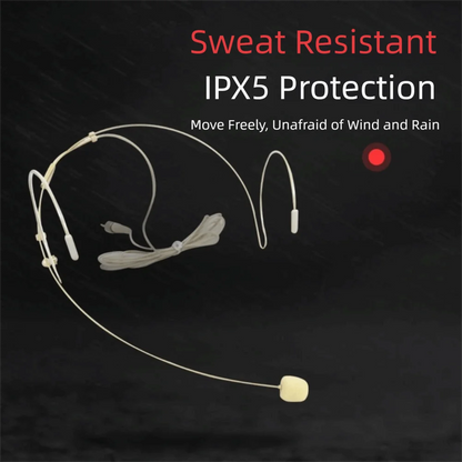 Beige Headset Mic Wireless Double Earhook Headworn Microphone 3.5mm 3 Pin Amplifier Voice Speaker Microphone Accessories