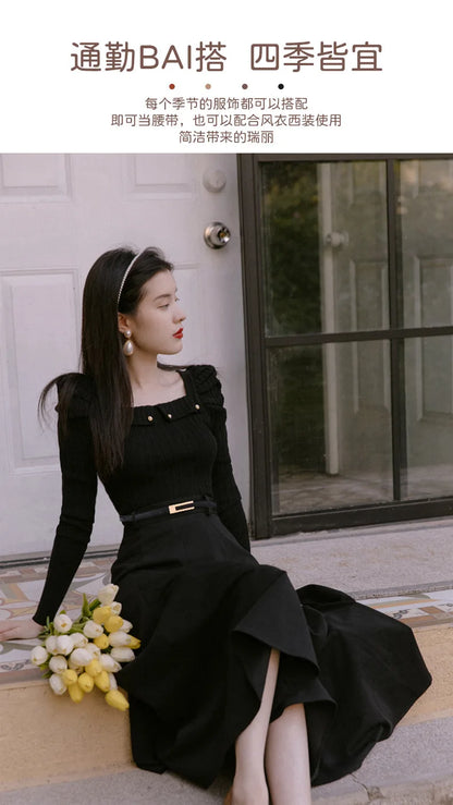 Ladies fashion cowhide leather belt; thin waist belt; versatile decoration; slimming dress; suit accessory; belt for women