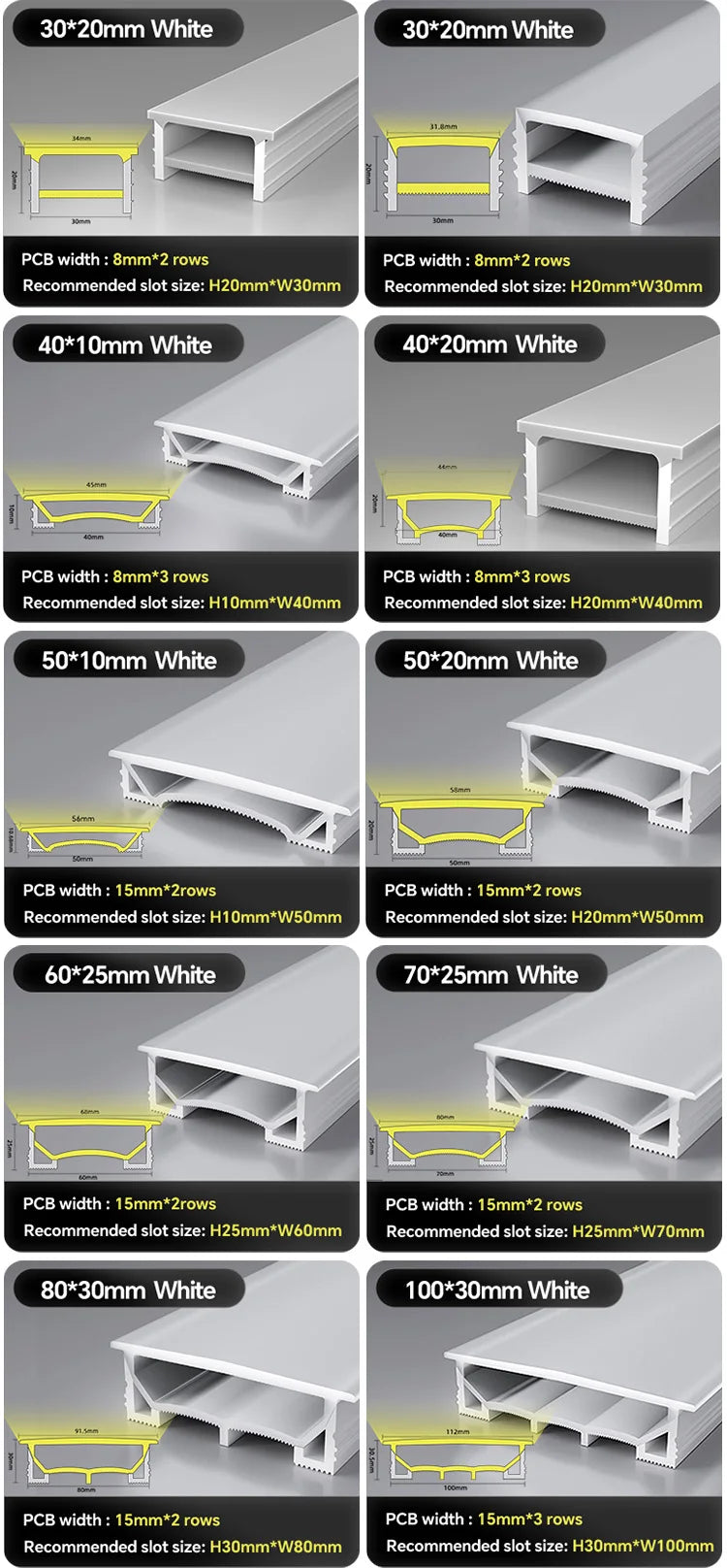 1M-10M LED Neon Rope Tube Soft Silicone Diffuser Channel Black/White Flexible Ribbon Strip Light for Recessed Channel