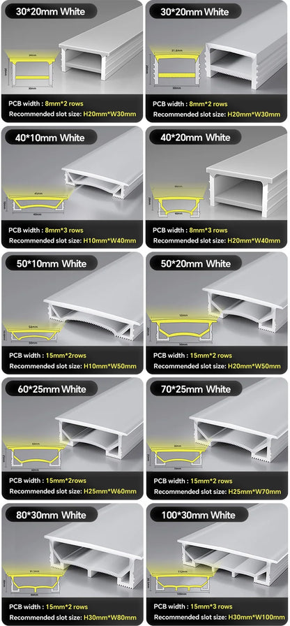 1M-10M LED Neon Rope Tube Soft Silicone Diffuser Channel Black/White Flexible Ribbon Strip Light for Recessed Channel
