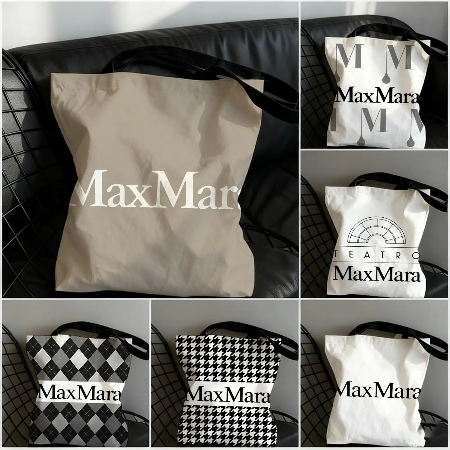 M-Max MaraS Brand Storage Bags Canvas Tote Bag Double-Sided Print Lightweight Shoulder Shopping Handbag for Daily Use