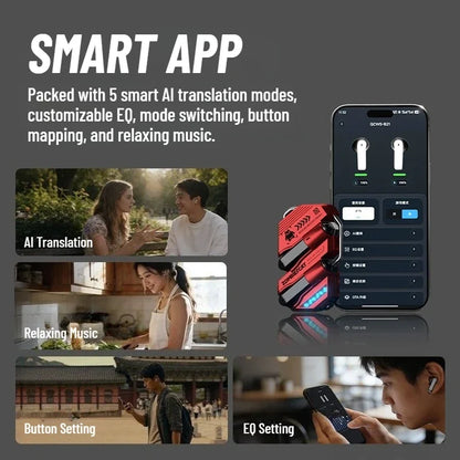 Zombies Cat Real Time Ai Translator Headphone Alloy Mecha Bluetooth 6.0 Earphone Immersive Stereo TWS Wireless Earbuds with APP