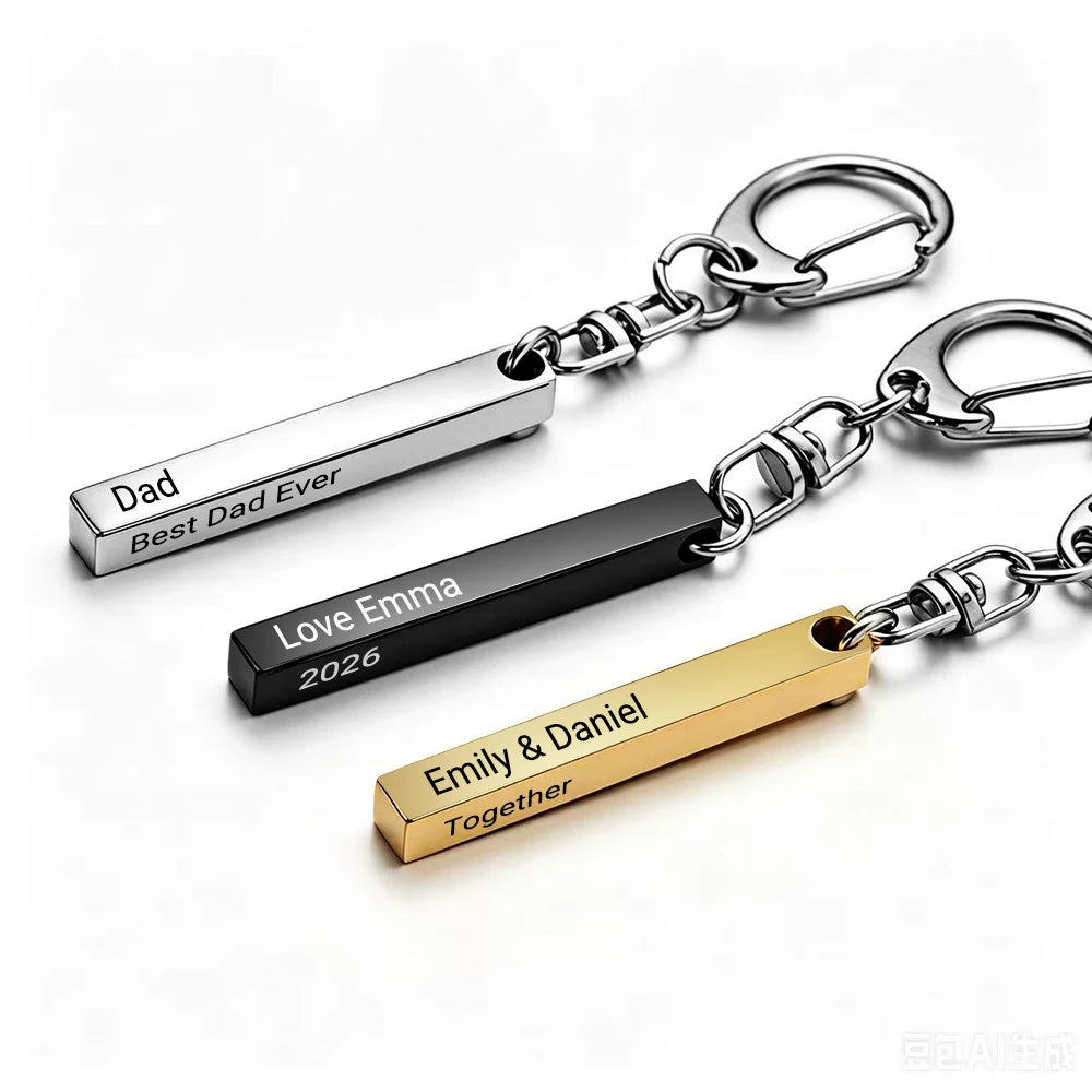 1-10PCS Stainless Steel Personalized Keychain Custom Engraved 4 Sides DIY Name Text Key Ring Gift for Men Women Keyrings DP039