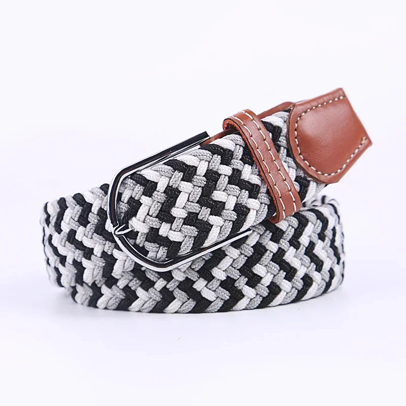 Women Casual Knitted Elastic Belt Pin Buckle Webbing Strap Woven Canvas Braided Stretch  - Belts for Men