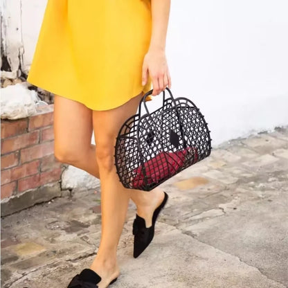 Summer Jelly Bag Portable Vegetable Basket Hollow Jelly Bag Girl Large Capacity Holiday Handbag Jelly Beach Tote Bags Organizer
