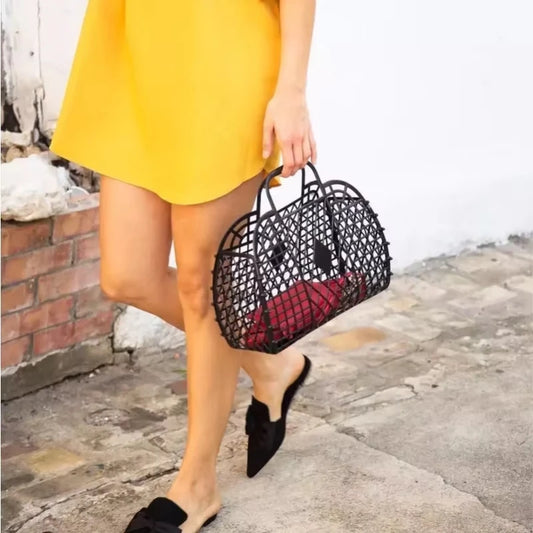 Summer Jelly Bag Portable Vegetable Basket Hollow Jelly Bag Girl Large Capacity Holiday Handbag Jelly Beach Tote Bags Organizer