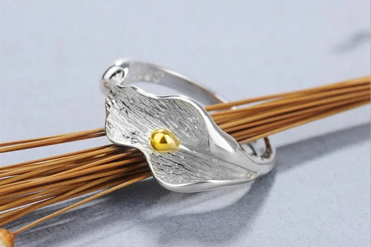PANJBJ 925 Sterling Silver Lotus Ring For Women Retro TextureJewelry Irregular Creativity Adjustable Jewelry Party Gift Dropship