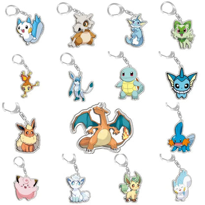 Keychain for Pokemon Charizard Vaporeon Leafeon Bag Charms Acrylic Anime Game Collectable Gifts Art Collection Toy Decoration