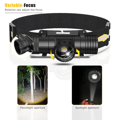 LED Wave Hand Induction Headlamp Sensor Headlight USB C 18650 Magnetic Tail Head Torch Camping Hunting Lamp Zoomable Flash light