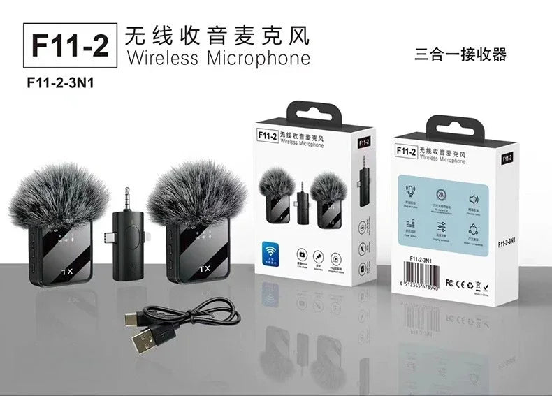 Hot selling new F11 3-in-1 F15 2-in-1 lavalier microphone 1-to-2 wireless lavalier microphone integrated microphone