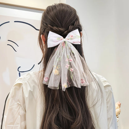 White Tulle Hair Clips For Girls Fairy Mesh Bow Large Hairpin Flower Barrette Summer Party Wedding Women Headdress Accessories