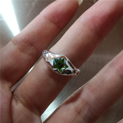 Korean Fashion Cute Heart apple Star Geometric Open Metal Ring For Women Y2K Gothic Creative Charm Grunge Jewelry Accessories