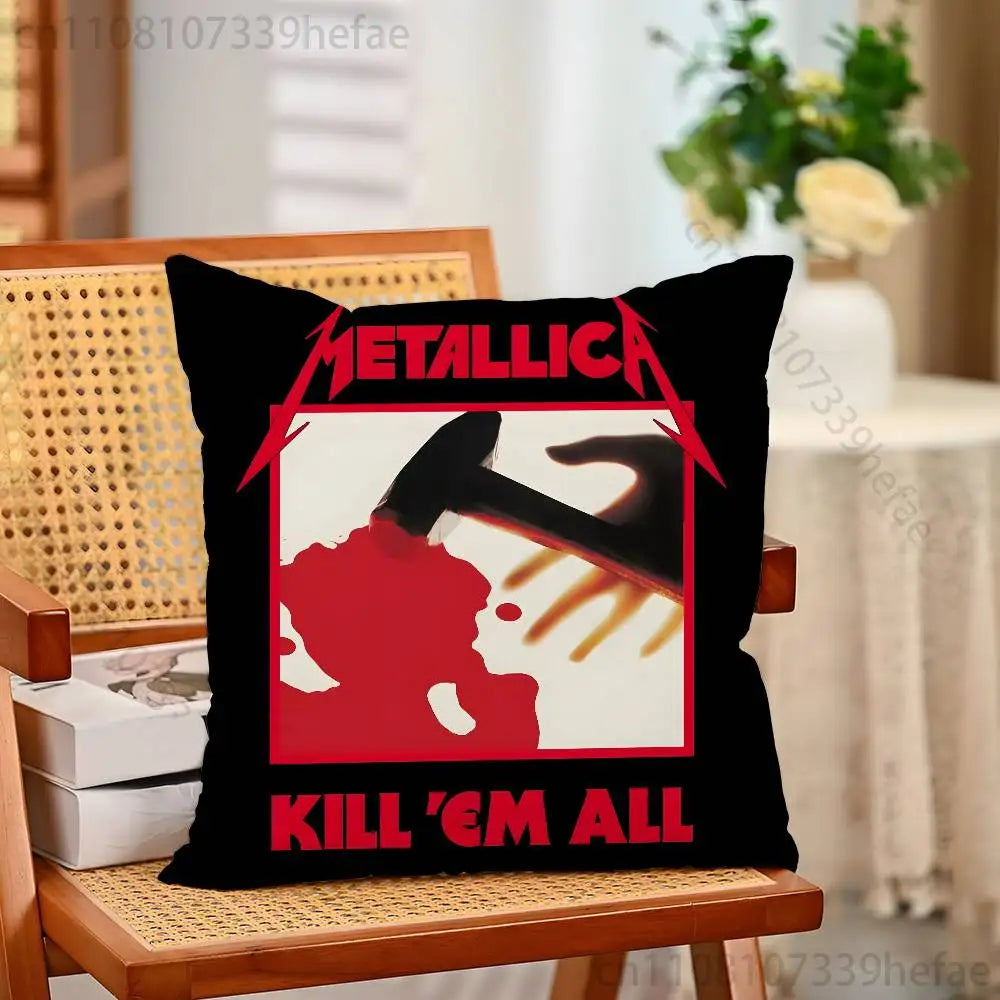 M-Metallica Band Pillow Cases for Bedroom Living Room Sofa Home Decor Polyester Cushion Cover with Zipper