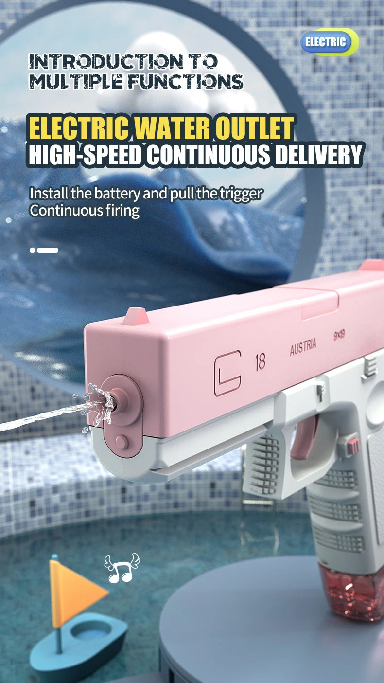 @Electric Water Gun Rechargeable Automatic & Manual Spray Gun Capacity Range Up to 32 FT Range for Adults & Kids