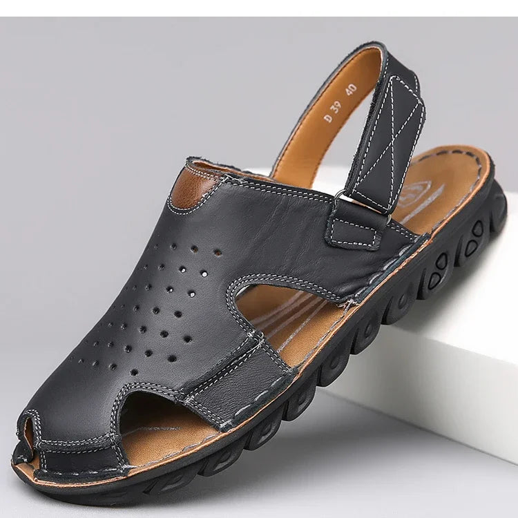Men's Summer Slip-On Breathable Anti-Slip Outdoor Two-Way Sandals Soft Bottom Driving Hole Hole Casual Loafers-D39