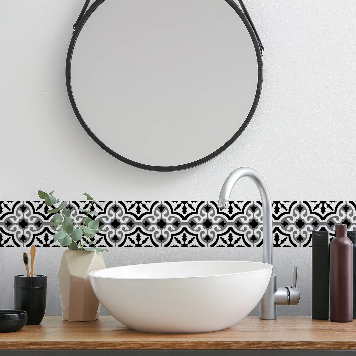 10x200cm Baseboard Sticker Moroccan Mosaic Tile Style Wall Border Sticker DIY Kitchen Bathroom Decoration Waistline Wall Sticker