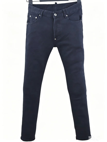 6057 Four Seasons New Men's Wear Washed Ripped Patch Paint Slim-fit Feet Blue Jeans for Men
