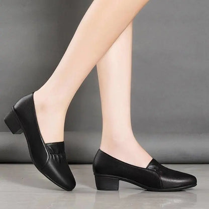 Women's Work Shoes: Lightweight, Breathable Loafers with Block Heels—Soft PU Office Footwear Ideal for Daily Wear and Commuting