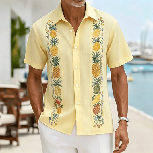 Men's Light Blue Geometric Ethnic Pattern Short Sleeve Shirt, Retro Bohemian Design, Casual Spring Summer Wear