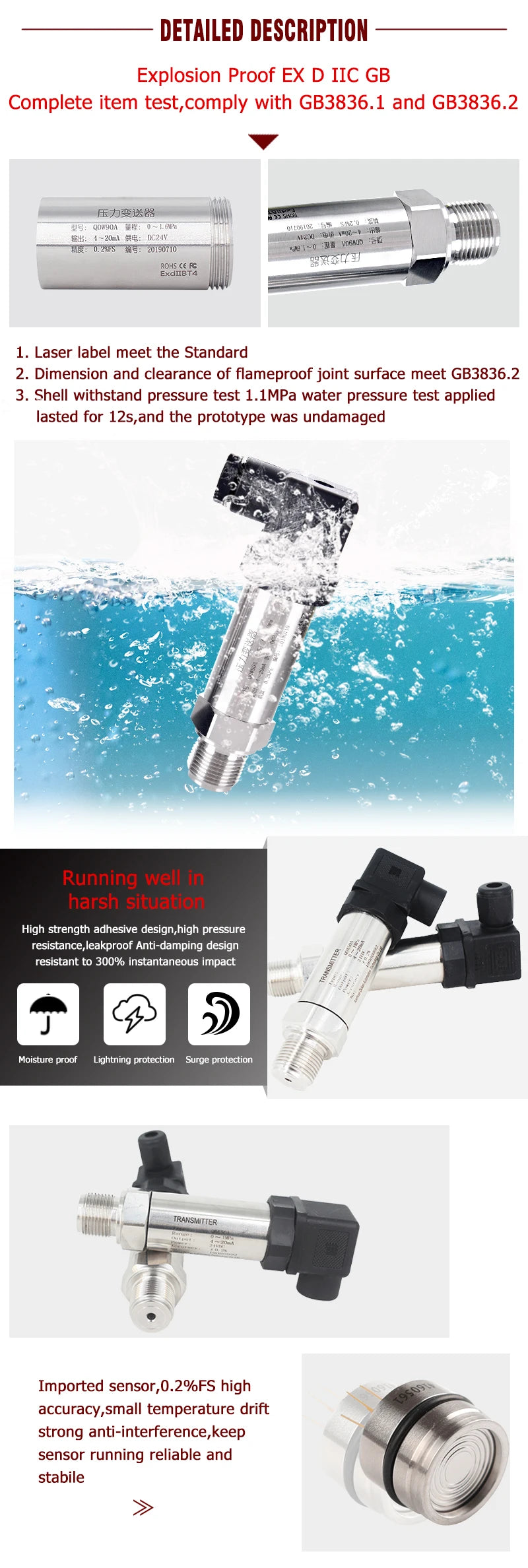 Pressure Transmitter 4-20mA 0-3.3V 0-10V RS485 G1/4" Pressure Sensor 1bar 10bar 50bar Digital Pressure Transducer