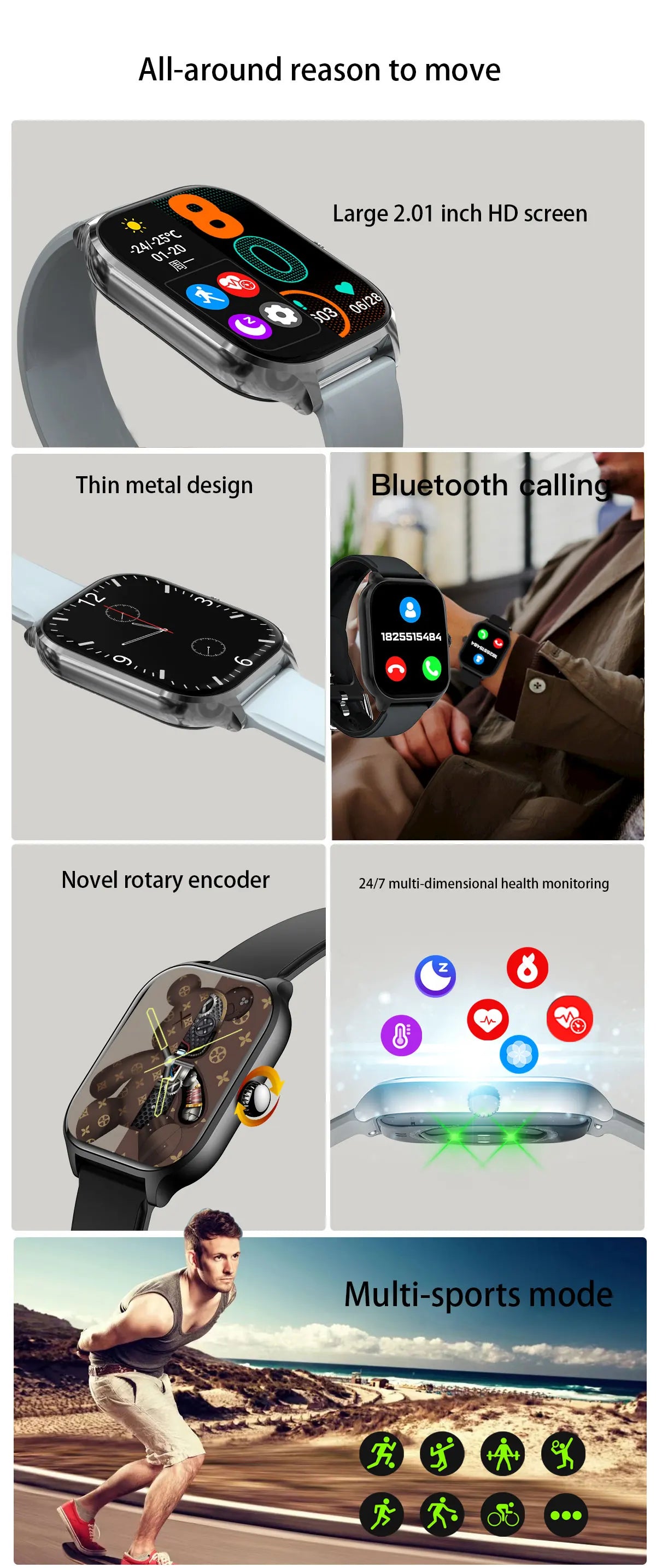 2.01'' Smartwatches Fitness Tracker Blood Pressure Monitor BT Call Sports Wrist Smart Watches for Men Women 2026 Android Phones
