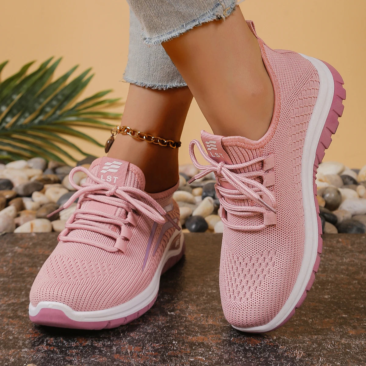 Women's Lightweight Knit Walking Shoes Comfort Breathable Mesh Sneakers with Accent & Anti-Slip Sole，Free shipping