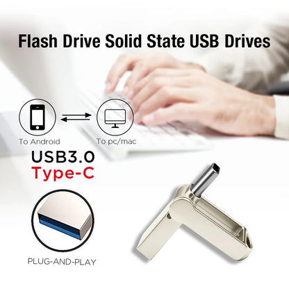 Mini Flash Drive USB 3.0 Fast Type C Pen Drive Memory Stick High Speed Data 32GB 64GB 128GB For Computers Phone PC Fast U Disk