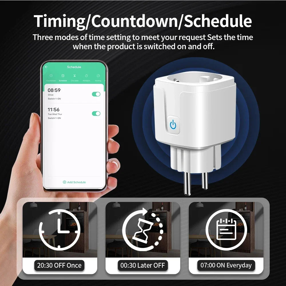 TNCE Tuya Wifi Plug 20A Smart Socket EU Power Monitor Remote Control switch Smart Life APP Works with Alexa Googl Home Alice