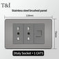 118 US Mexico Grey Stainless Steel Brushed 2way Electrical Light Switch Home Wall Socket Plug Double USB Type-C Power Outlet