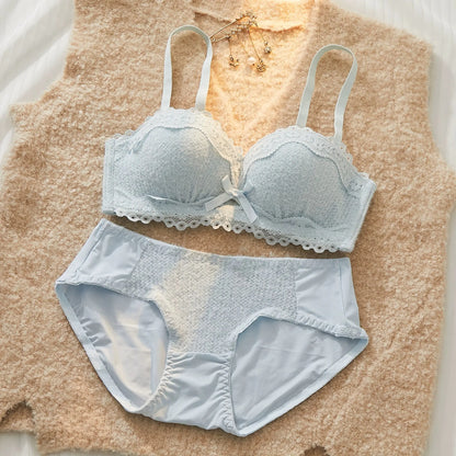 YEMOMO Lace Sexy Bra Set Padded Push Up Small Bust Lift Shaping Half Cup Concealed Bottom Intimate Underwear Set for Women  S-XL