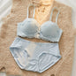 YEMOMO Lace Sexy Bra Set Padded Push Up Small Bust Lift Shaping Half Cup Concealed Bottom Intimate Underwear Set for Women  S-XL