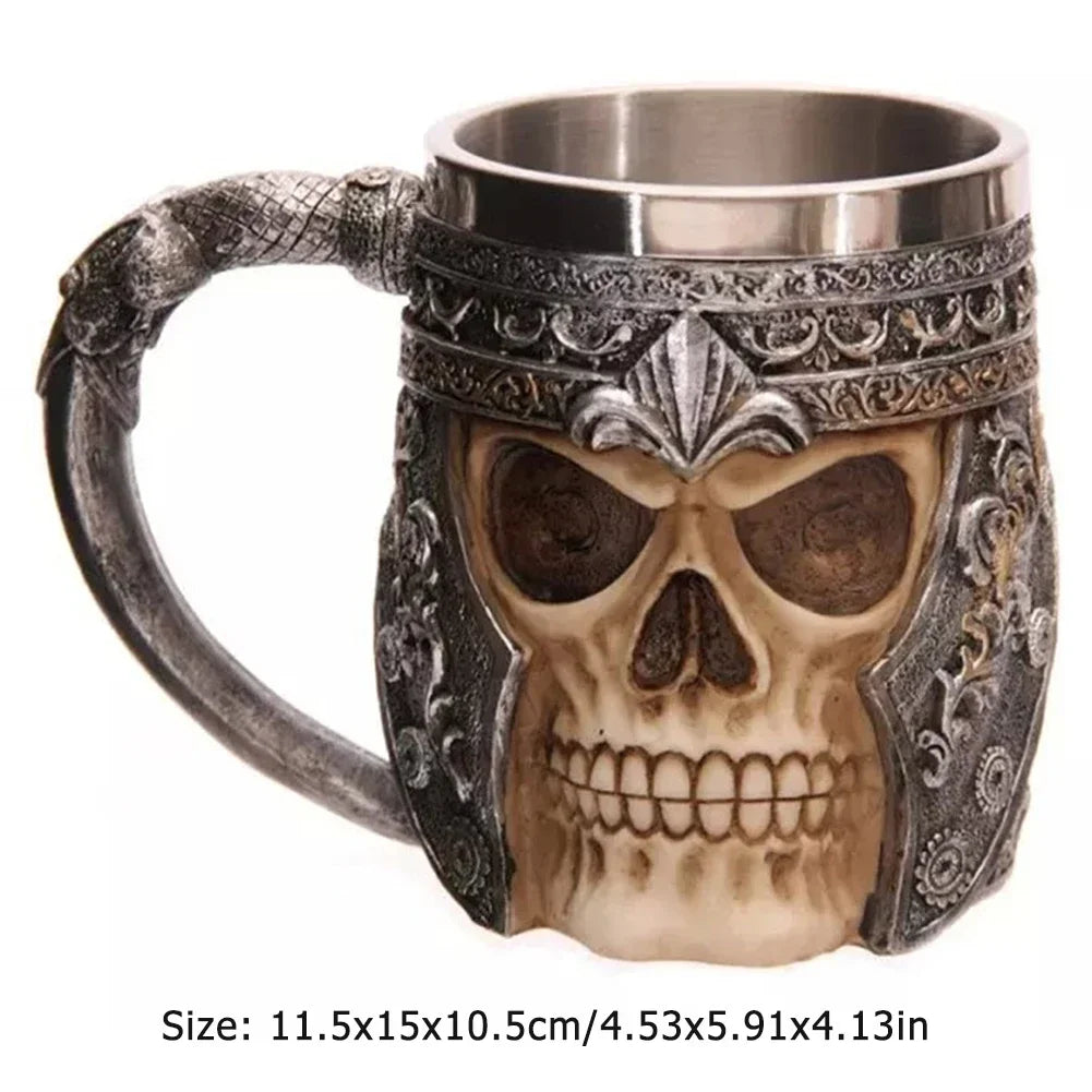 Viking Wood Style Beer Mug, Simulated Wooden Barrel Double Wall Metal Insulated Cup, 1Pc Bar Drinking Mug