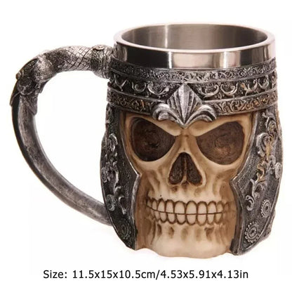Viking Wood Style Beer Mug, Simulated Wooden Barrel Double Wall Metal Insulated Cup, 1Pc Bar Drinking Mug