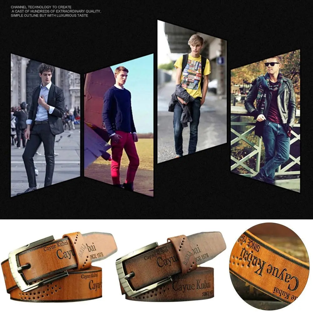 Durable Cowboy Leather Belt Casual Vintage Pin Buckle Waistband Pants Bands Men's Belt