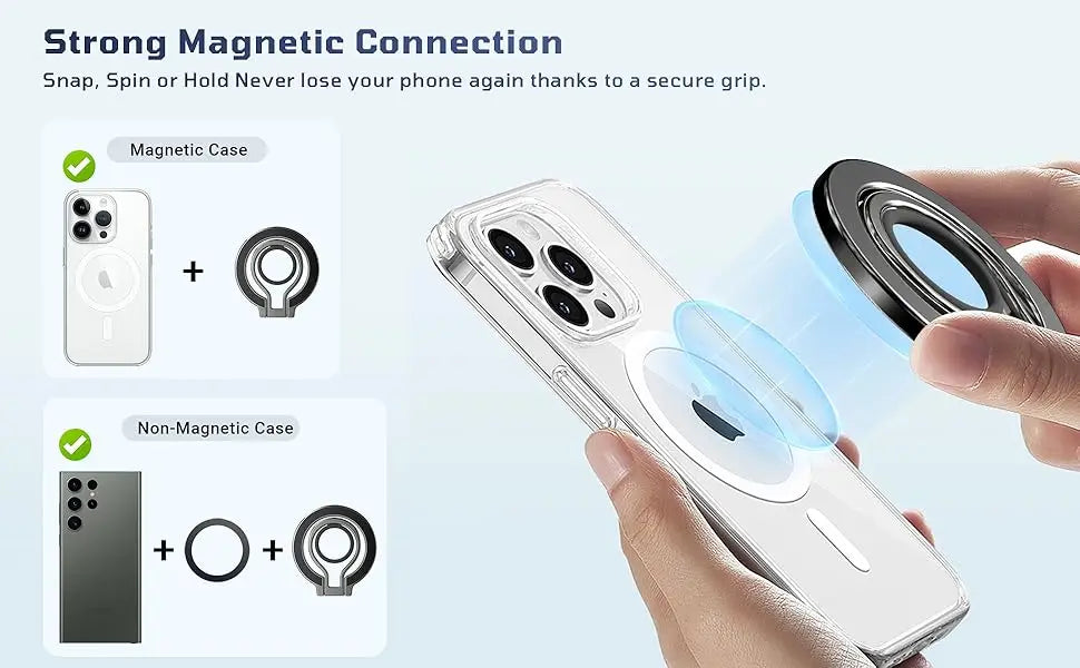 Magnetic Phone Holder Stand for Magsafe Lightweight Phone Finger Ring Snap Grip Kickstand Accessories for iPhone 17 16 15 14 13