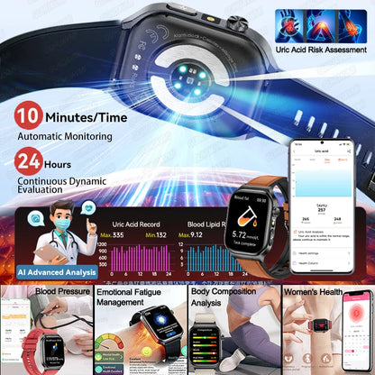 New Blood Lipids Uric Acid Blood pressure Smart Watch Men ECG+PPG Fitness Tracker Clock Heart Rate Bluetooth call Smart watches