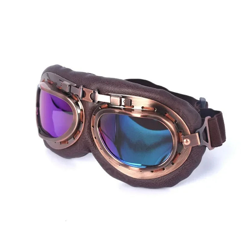 Retro Motorcycle Goggles Glasses Vintage Moto Classic Goggles for Harley Pilot Steampunk ATV Bike Copper Helmet