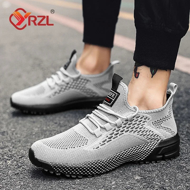 YRZL Running Shoes Men Comfortable Lightweight Grey Walking Sneakers Breathable Air Mesh Non Slip Casual Tennis Shoes for Men