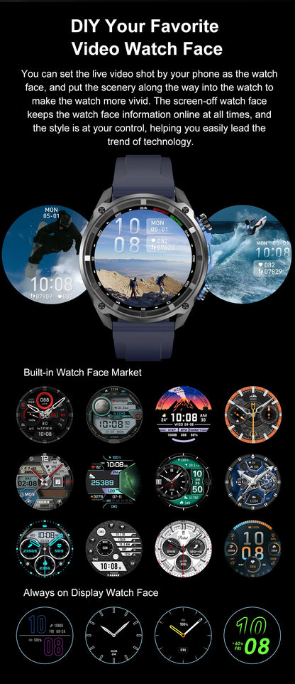2025New Men Military GPS Map Smart Watch T-Rex3 Compass 4GB Memory 1000mAh Battery 10ATM Waterproof HD Bluetooth Call Smartwatch