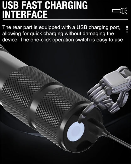 T6 Strong Light Flashlight LED Aluminum Alloy Telescopic Zoom Battery Version Charging Outdoor Searchlight Remote Flashlight