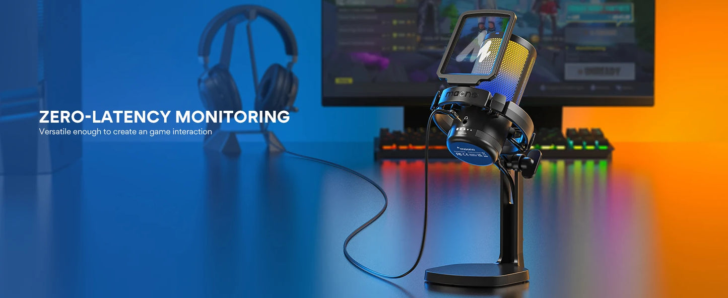 maono DGM20 Gaming Microphone,USB Microphone Condenser Mic RGB Gaming Mic with Noise reduction software,Mic Gain,One Key Mute