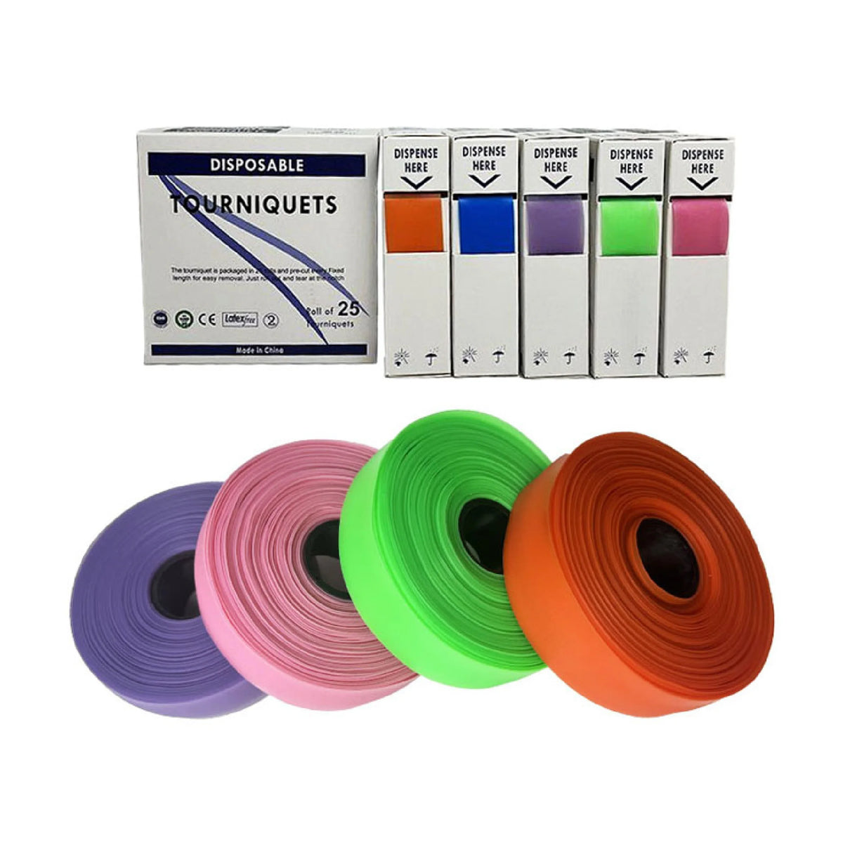 Free Shipping 25pcs/box Multi-color Available 2.5cm*45cm Disposable Tournique First-Aid TPE Medical Necessities Tourniquet Strap