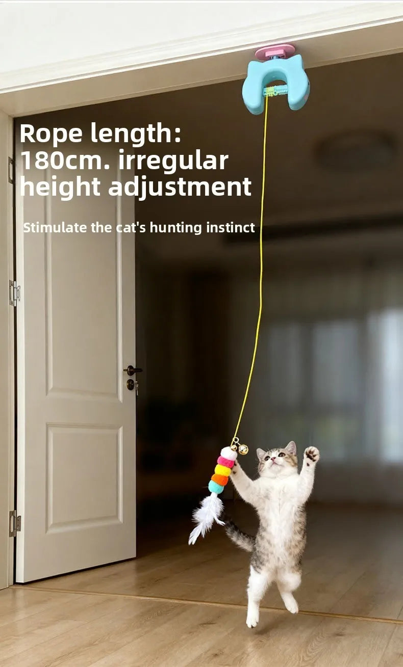 Electric Cat Toy with Ropes Auto Swing Feather Toy Interactive Kitten Toy For Self Playing  Caterpillar Interactive Cat Toys