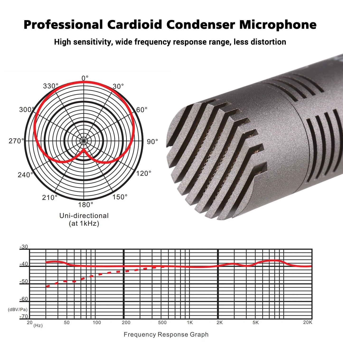TAKSTAR CM-60 Professional Condenser Microphone XLR Cardioid Mic 48V Phantom Power Supply for Studio Recording Broadcasting Mic