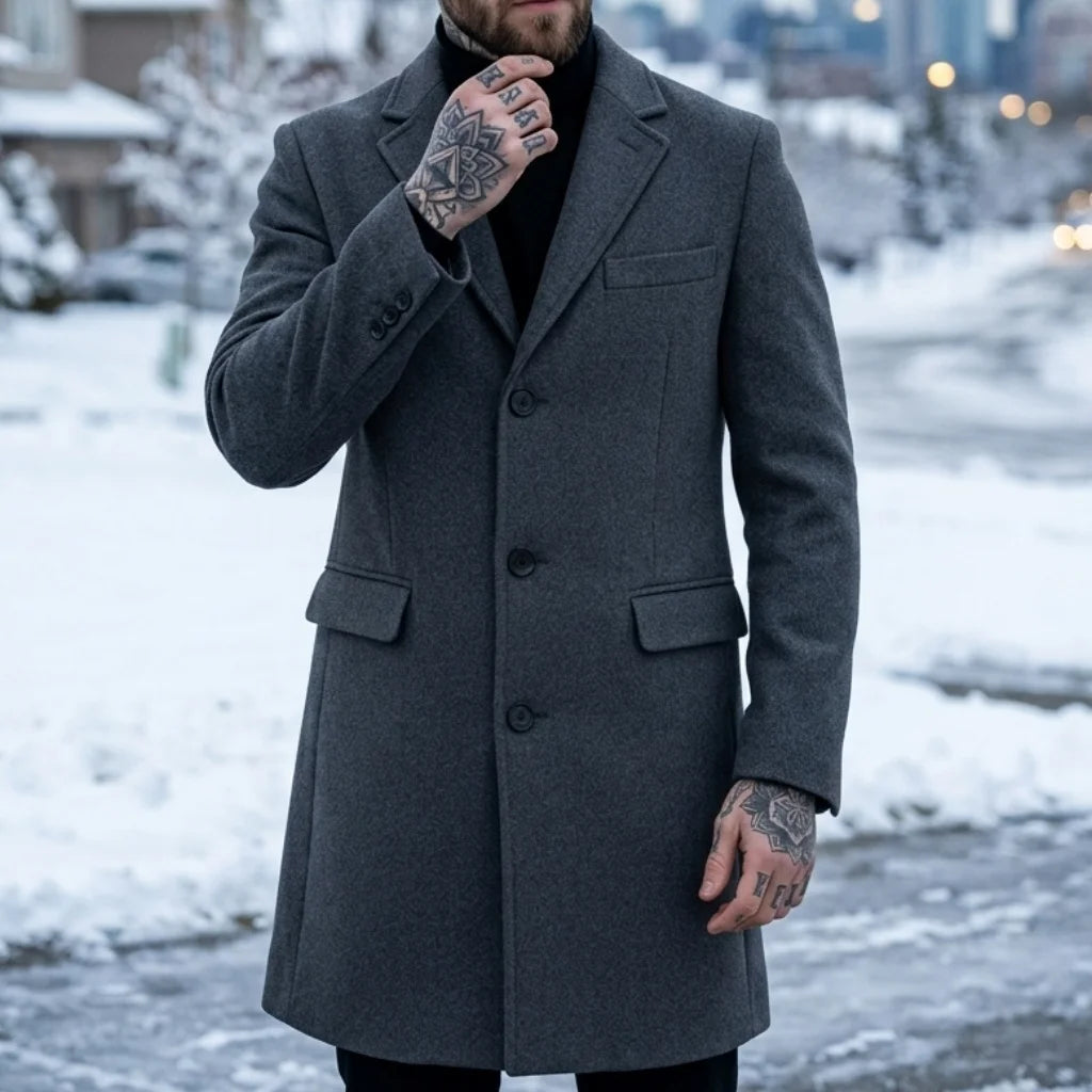 New Men's Wool Blend Single-Breasted Trench Coat | Warm Casual Streetwear Overcoat | Autumn Winter Outdoor Jacket [Soft]