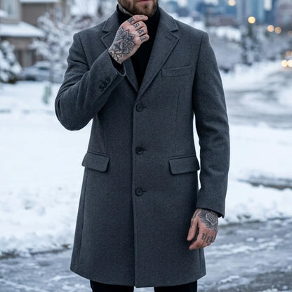 New Men's Wool Blend Single-Breasted Trench Coat | Warm Casual Streetwear Overcoat | Autumn Winter Outdoor Jacket [Soft]